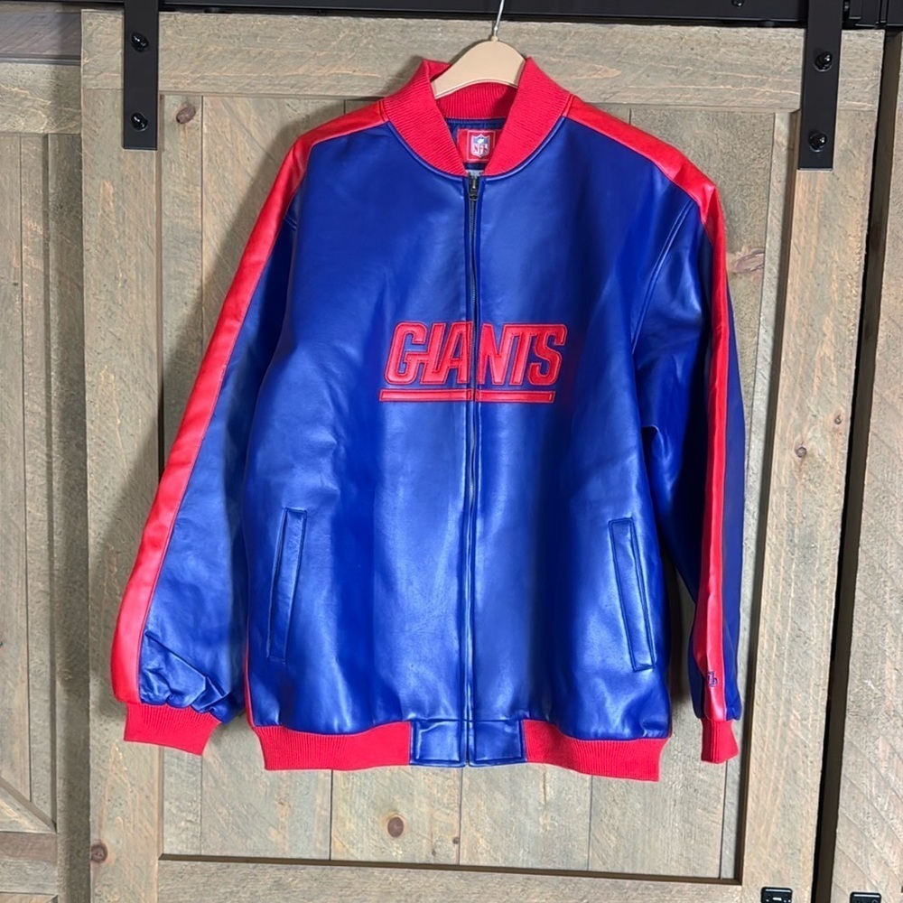 New York Giants faux leather Varsity jacket Blue and red Size XL - Picture 2 of 12